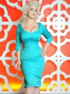 Pinup Couture Teal 3/4 Sleeve Pencil Dress pinup girl
